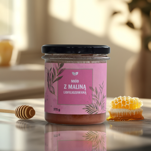 Miód kremowany z maliną liofilizowaną 375 g