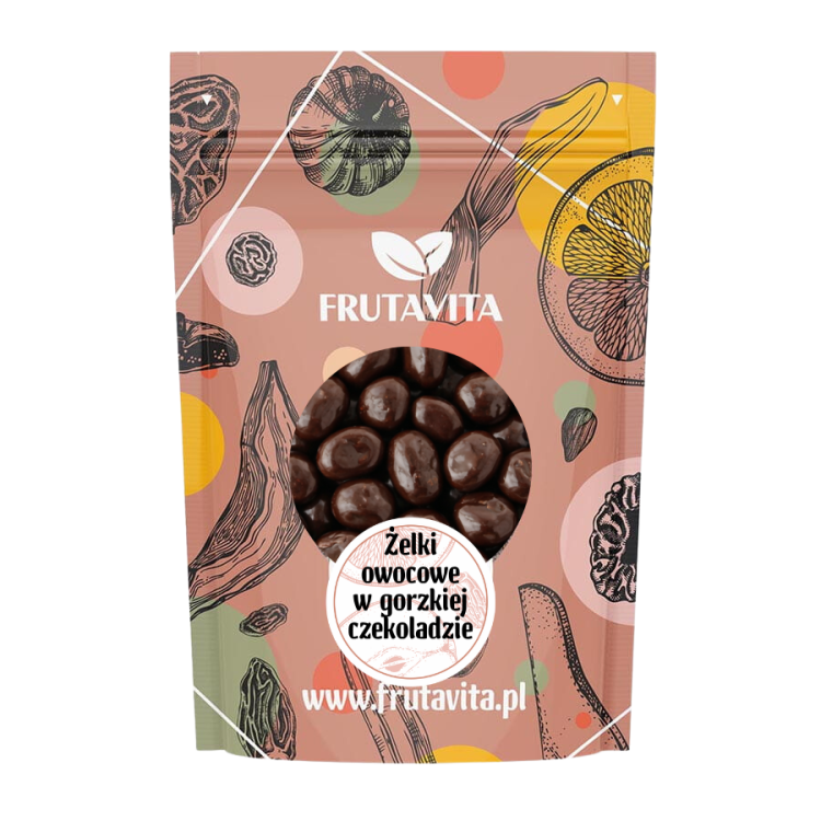 Żelki owocowe w gorzkiej czekoladzie opakowanie 250g.png